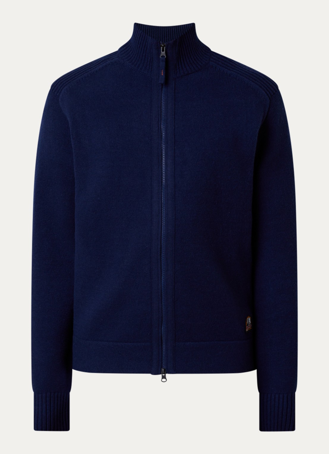 Parajumpers Levico fijngebreid vest in wolblend met col - voorkant 3 donkerblauw