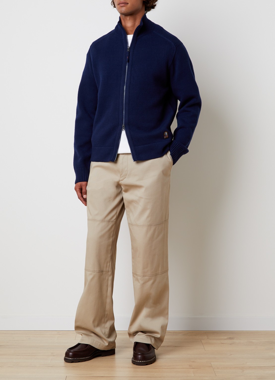 Parajumpers Levico fijngebreid vest in wolblend met col - voorkant 4 donkerblauw