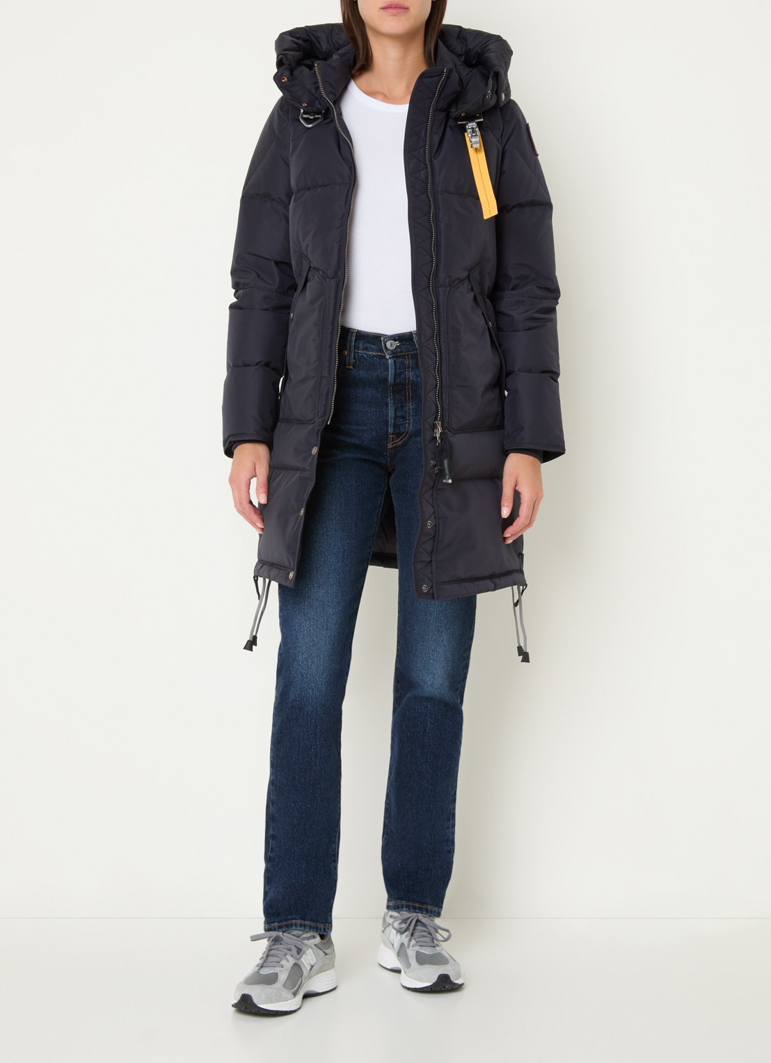 Parajumpers Long Bear gewatteerde jas met donsvulling en afneembare capuchon - voorkant 3 donkerblauw