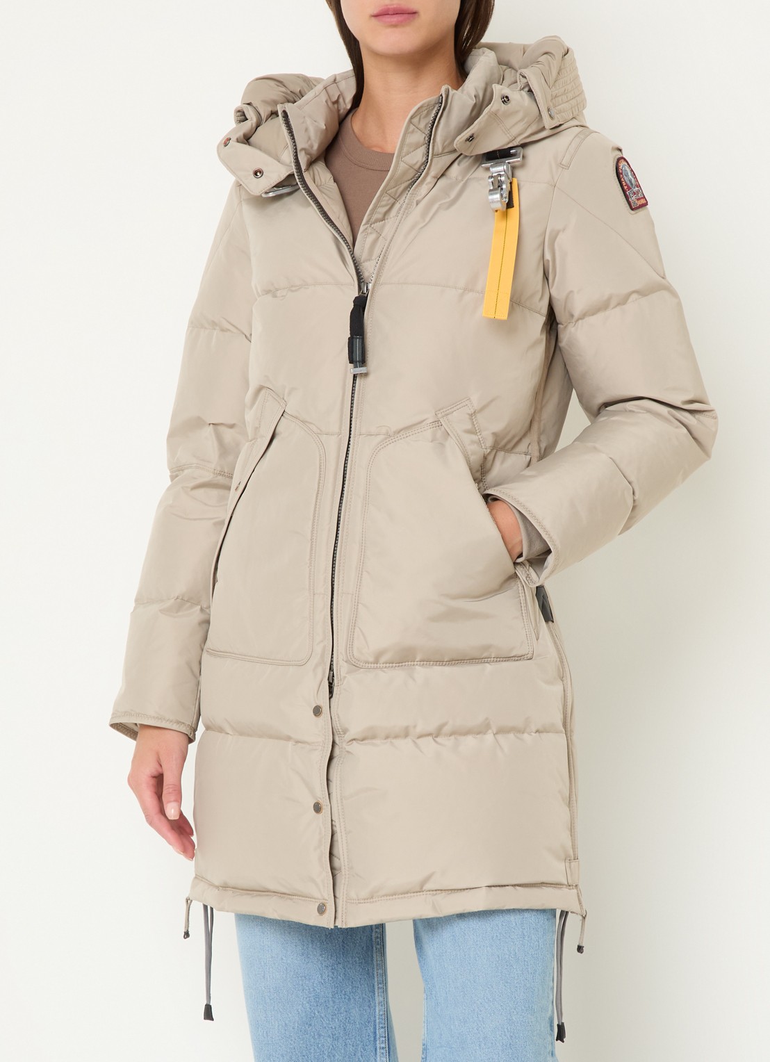 Parajumpers Long Bear gewatteerde jas met donsvulling en afneembare capuchon - detail 4 zand