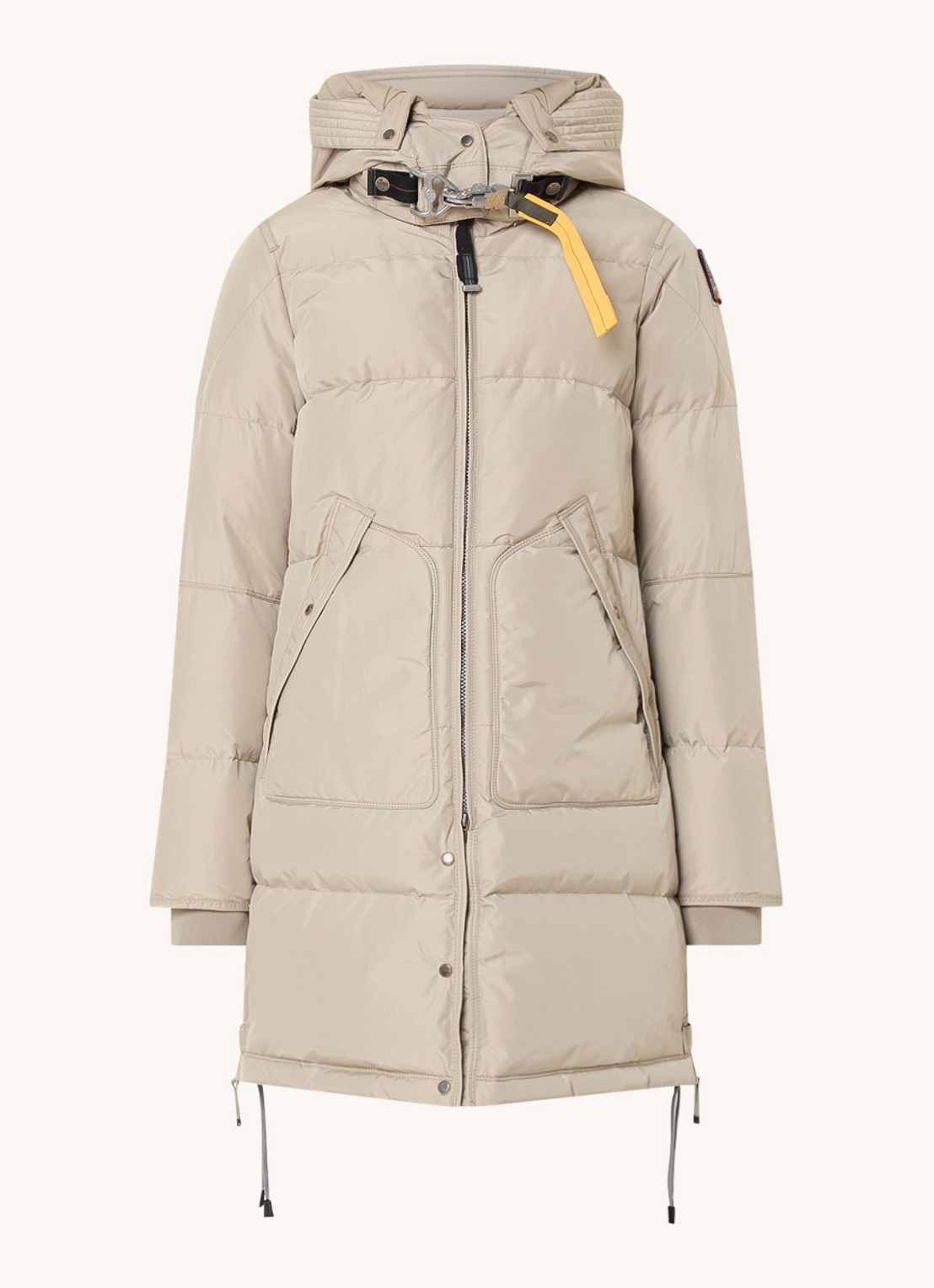 Parajumpers Long Bear gewatteerde jas met donsvulling en afneembare capuchon - voorkant 2 zand