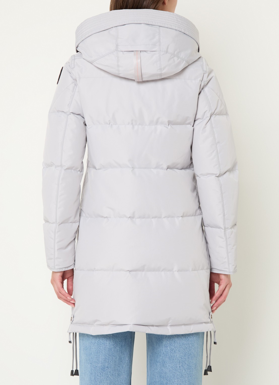 Parajumpers Long Bear gewatteerde jas met donsvulling en afneembare capuchon - achterkant lichtgrijs