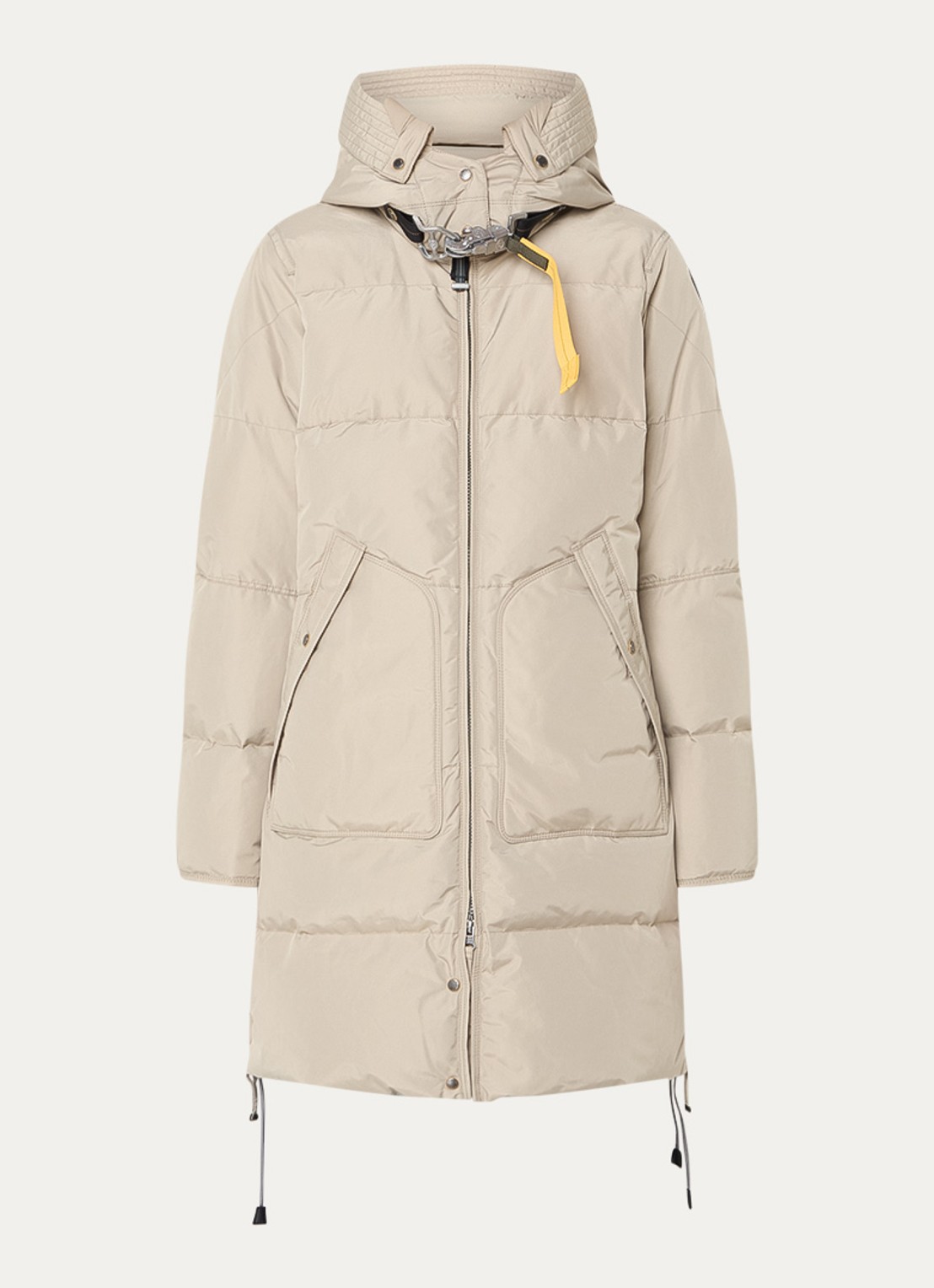 Parajumpers Long Bear jas met donsvulling en afneembare capuchon  - voorkant beige
