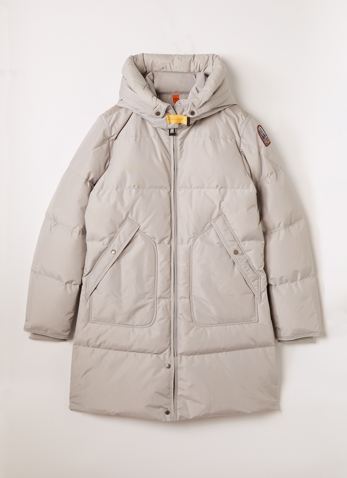 Parajumpers Long Bear puffer jack met donsvulling - voorkant grijs