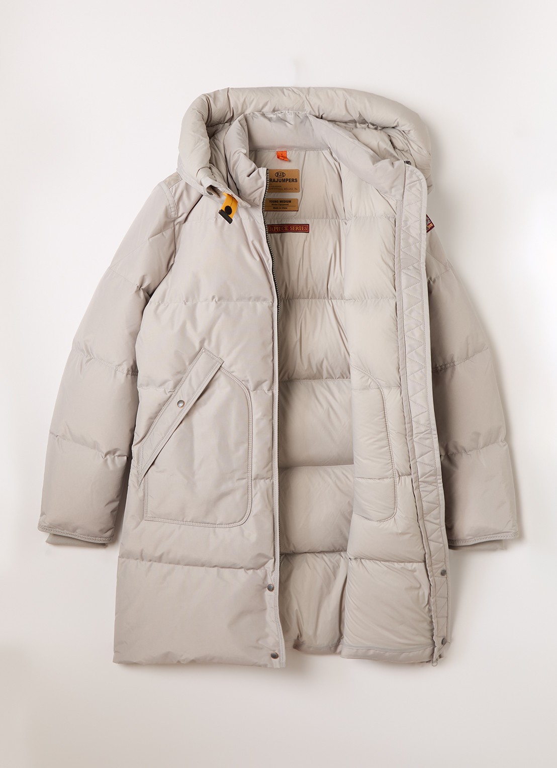 Parajumpers Long Bear puffer jack met donsvulling - voorkant 2 grijs