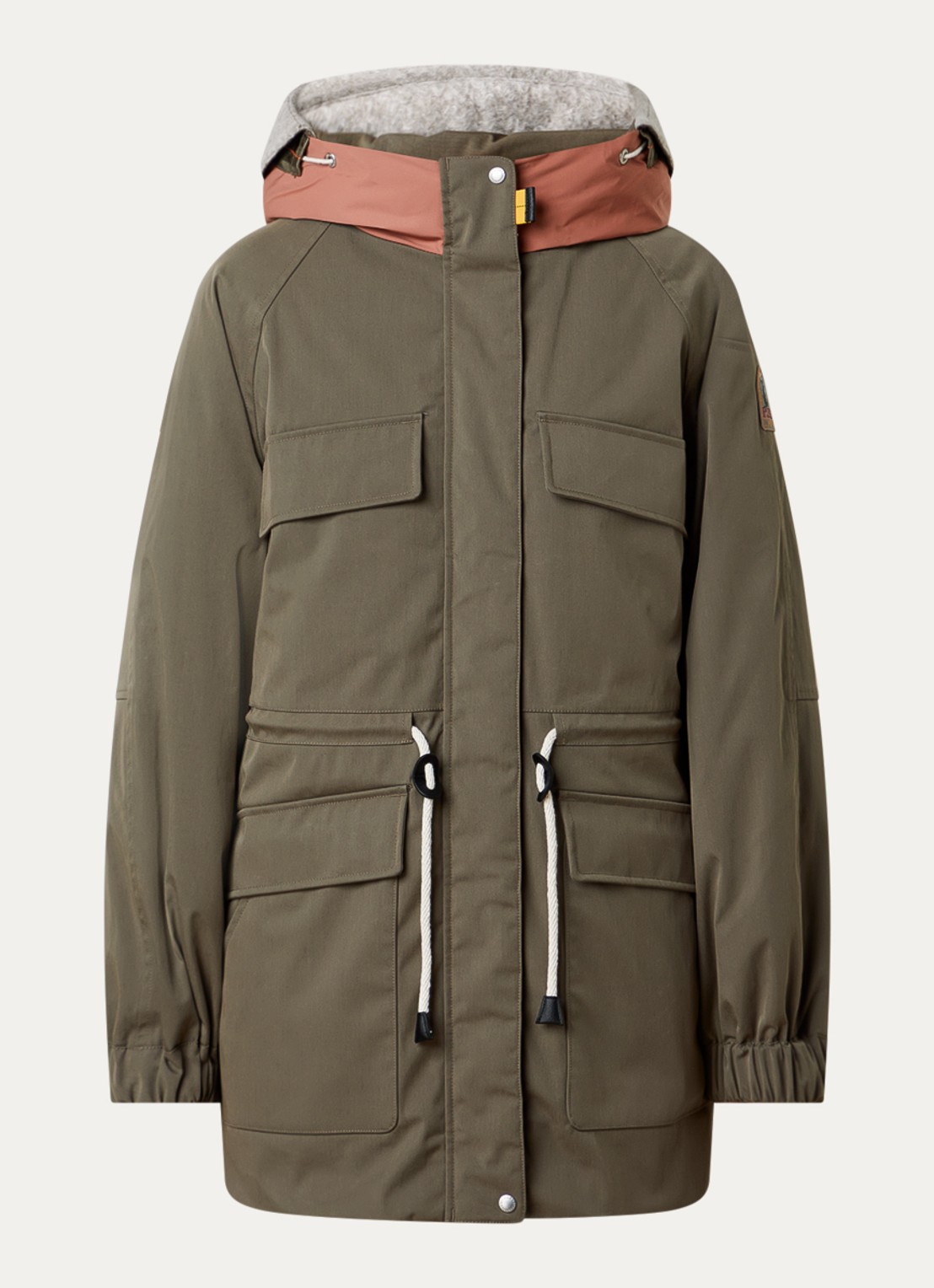 Parajumpers Naruse gewatteerde parka met capuchon en donsvulling - voorkant khaki