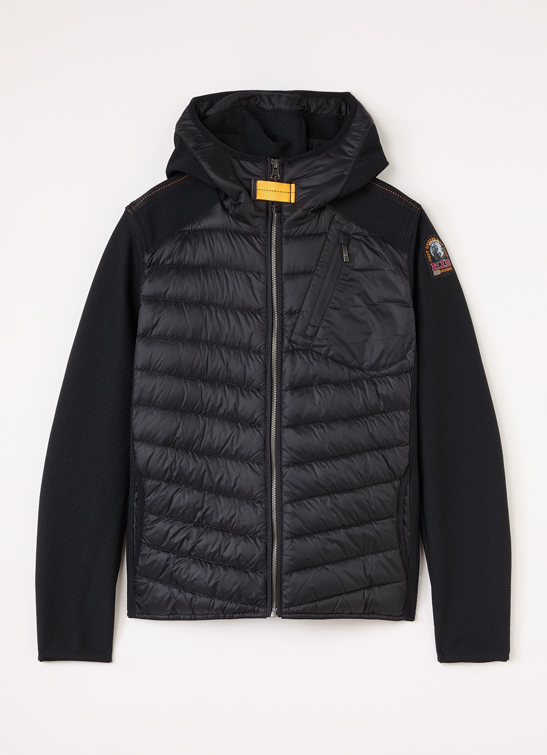 Parajumpers Nolan gewatteerde jas met capuchon en ritszakken - voorkant zwart