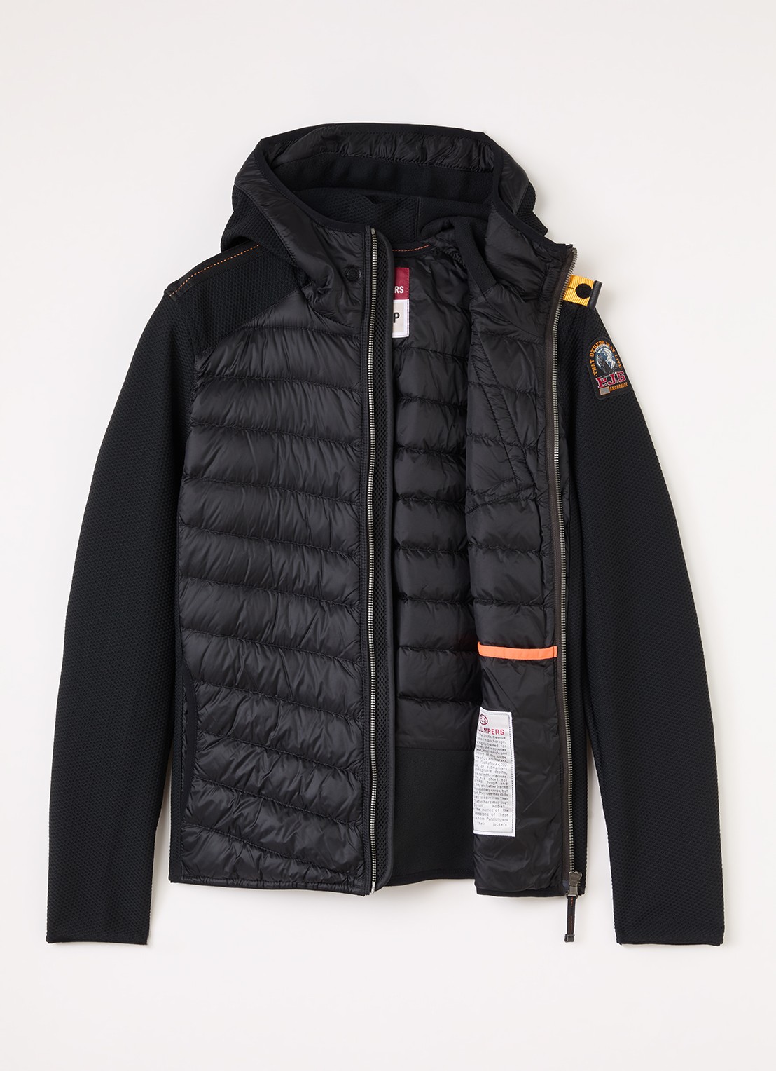 Parajumpers Nolan gewatteerde jas met capuchon en ritszakken - voorkant 2 zwart
