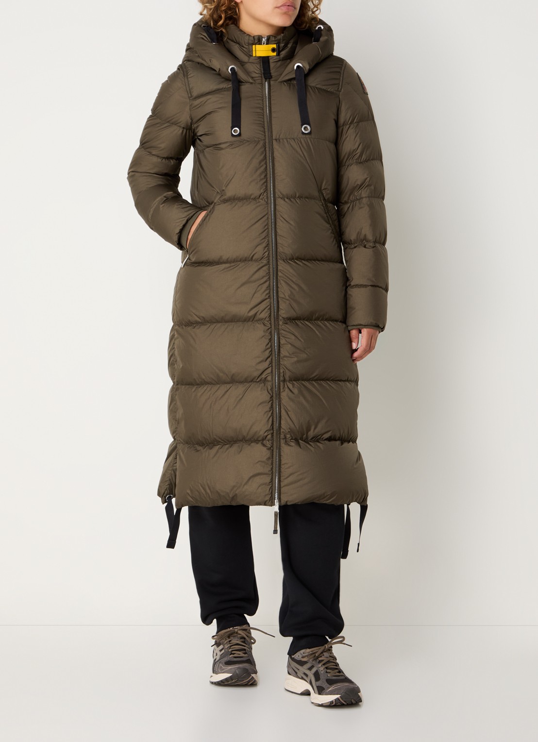 Parajumpers Panda longline puffer jas met donsvulling en capuchon  - detail olijfgroen