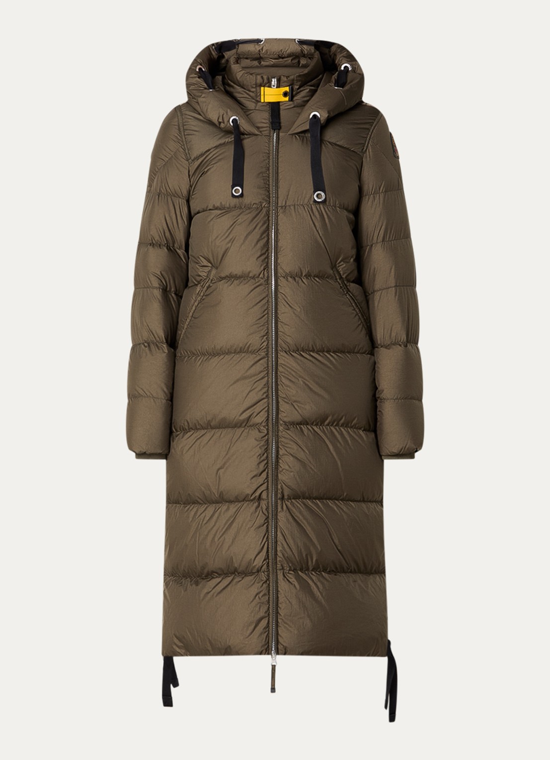 Parajumpers Panda longline puffer jas met donsvulling en capuchon  - voorkant 2 olijfgroen
