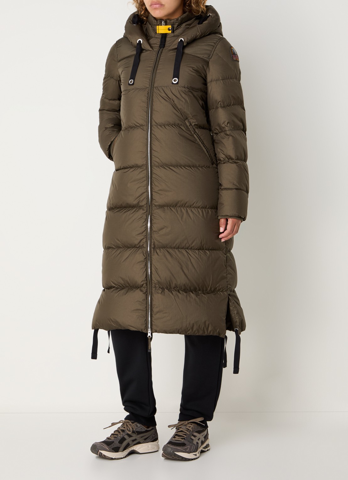 Parajumpers Panda longline puffer jas met donsvulling en capuchon  - voorkant 3 olijfgroen