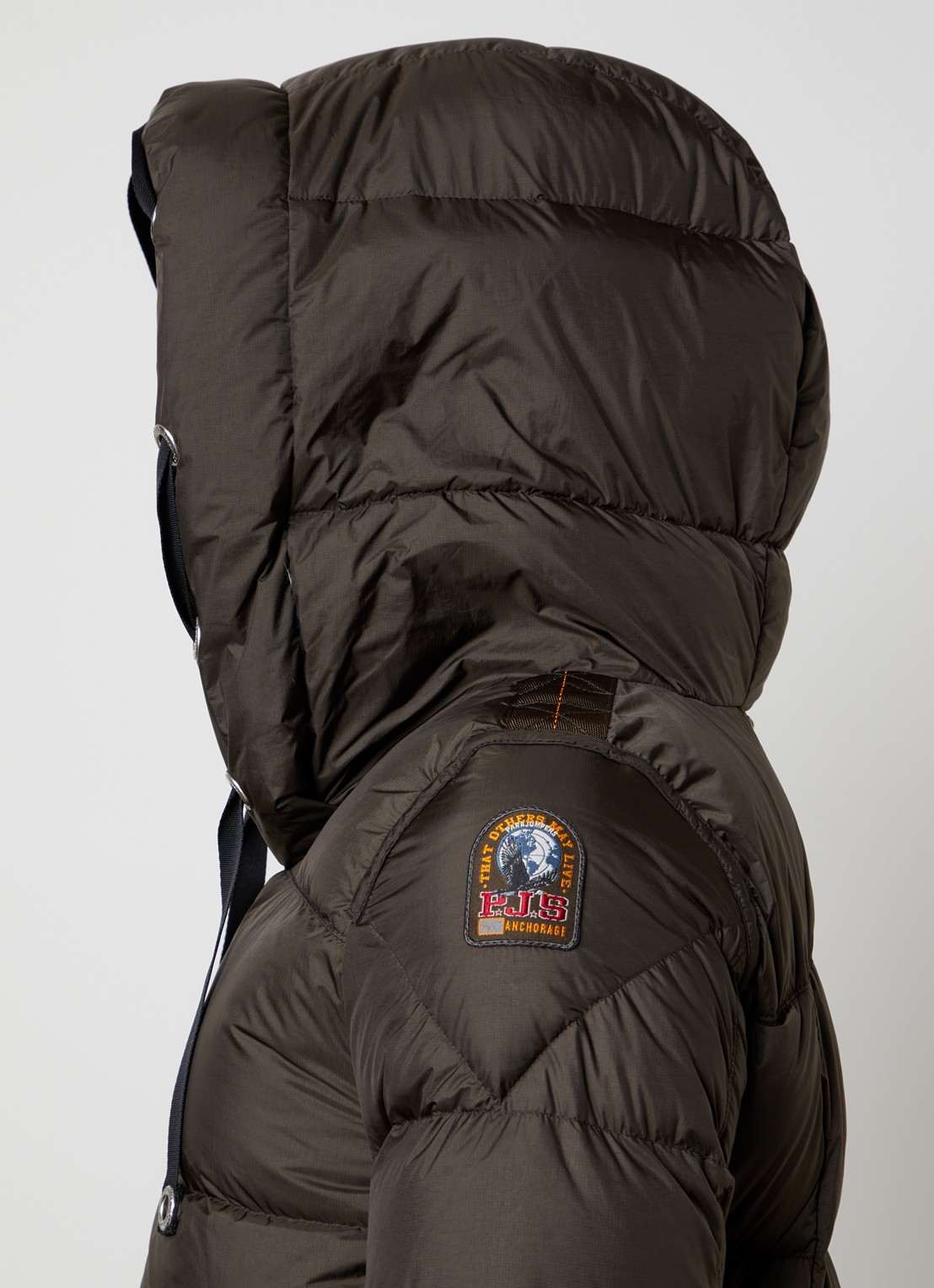 Parajumpers Panda longline puffer jas met logo - detail 2 donkerbruin