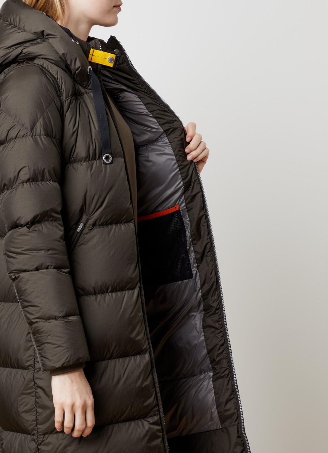Parajumpers Panda longline puffer jas met logo - detail 3 donkerbruin