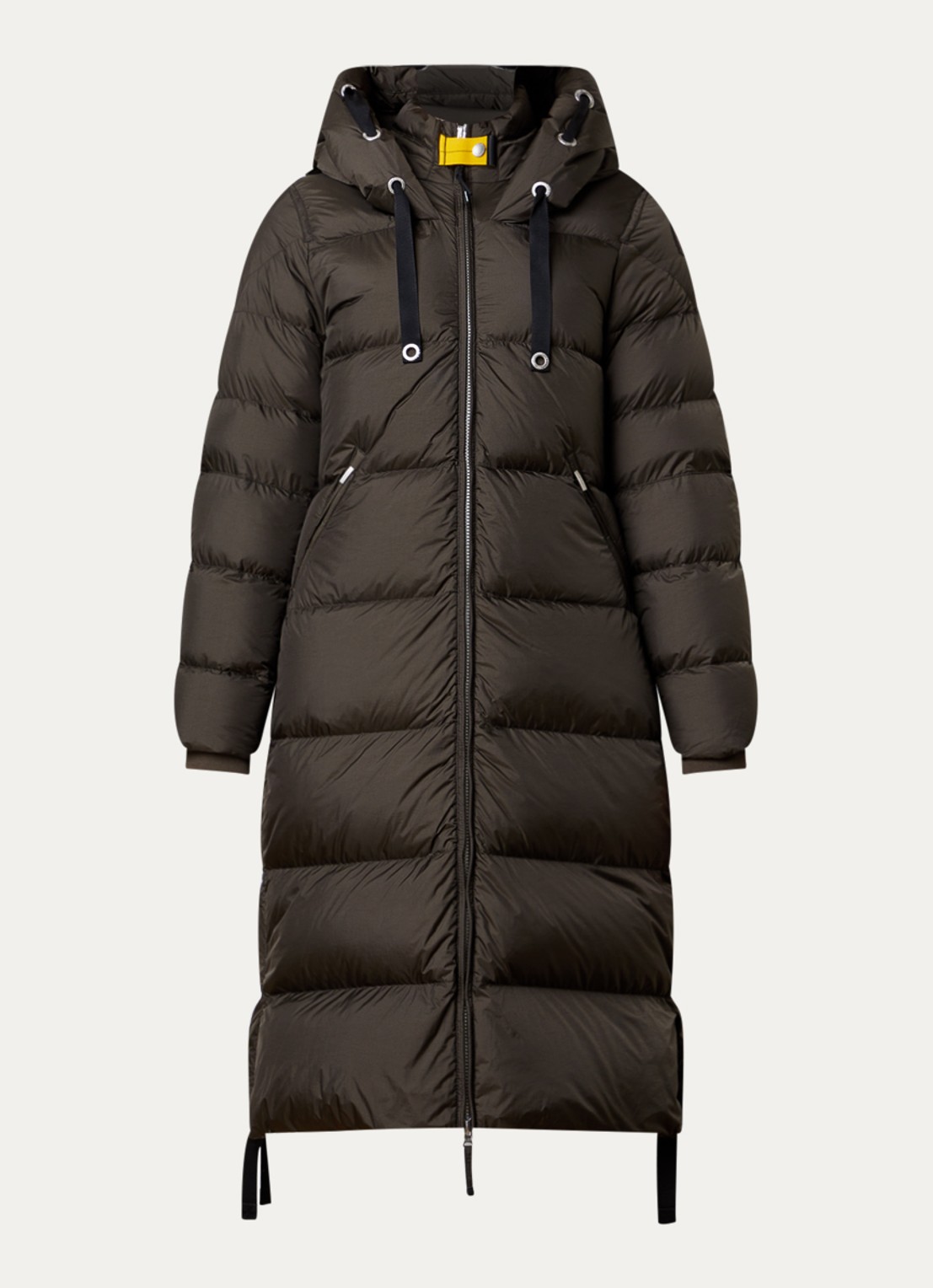 Parajumpers Panda longline puffer jas met logo - voorkant 5 donkerbruin
