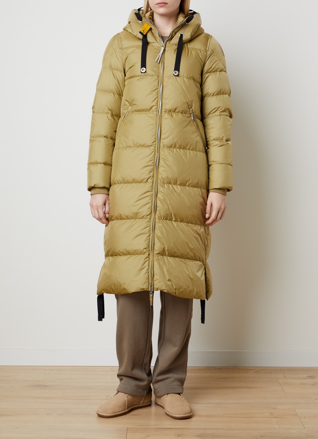 Parajumpers Panda longline puffer jas met logo - voorkant 2 olijfgroen