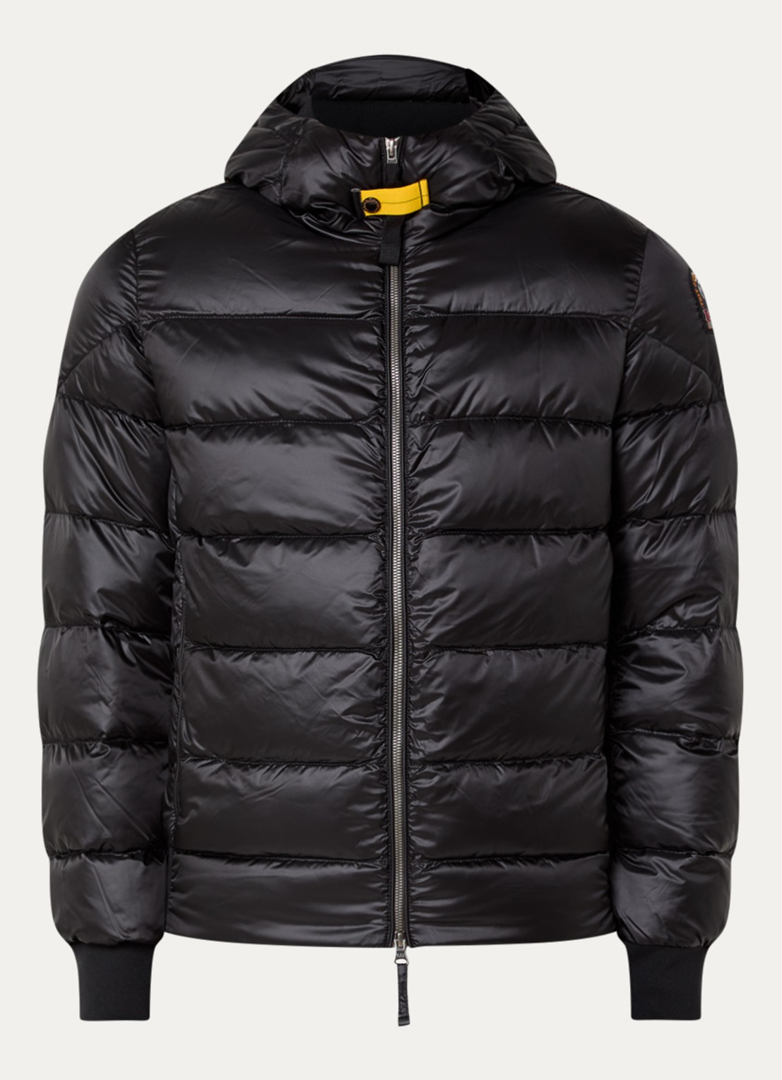 Parajumpers Pharrell puffer jack met capuchon en logo - voorkant 2 zwart