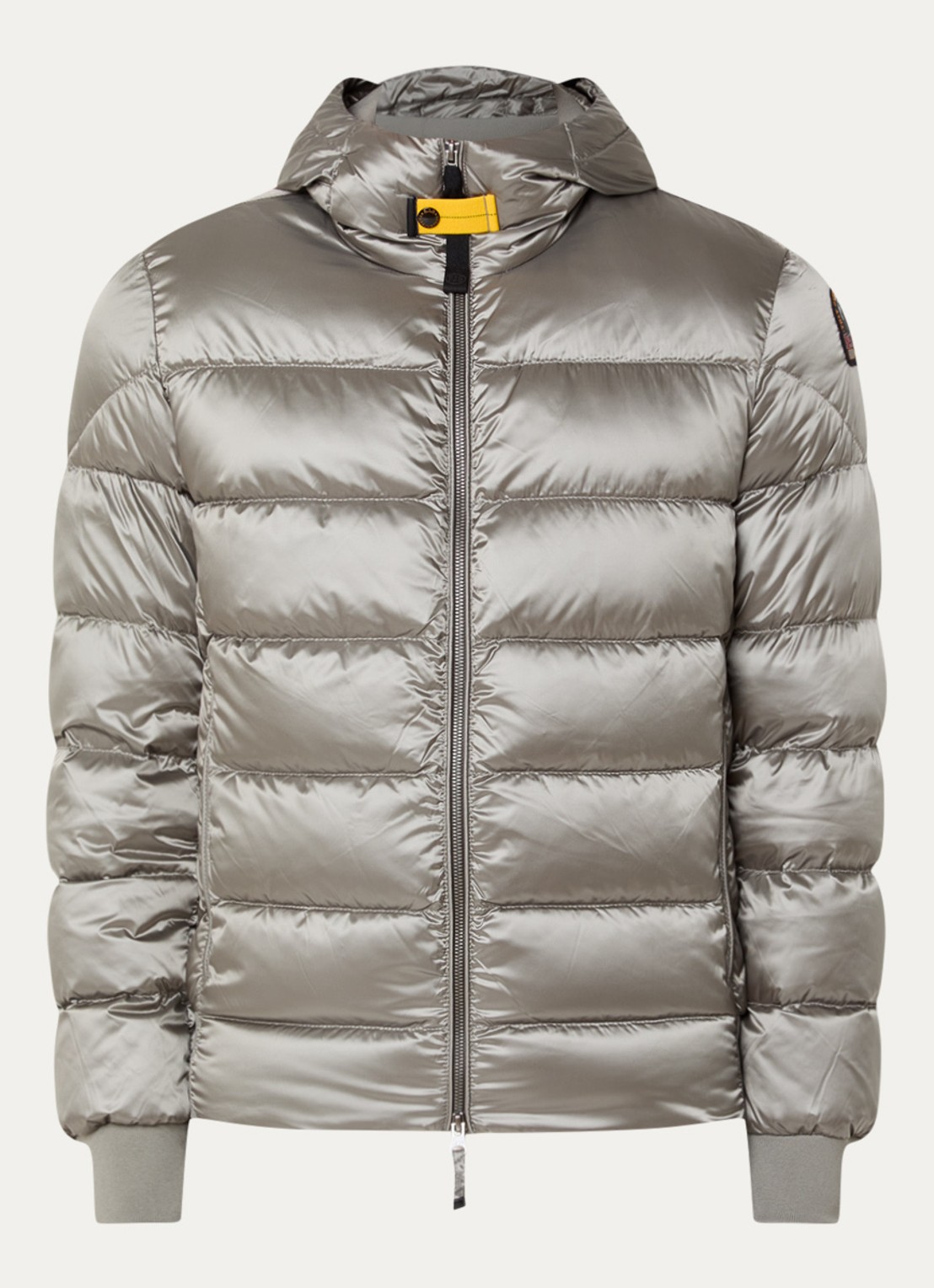 Parajumpers Pharrell puffer jack met capuchon en logo - voorkant grijs