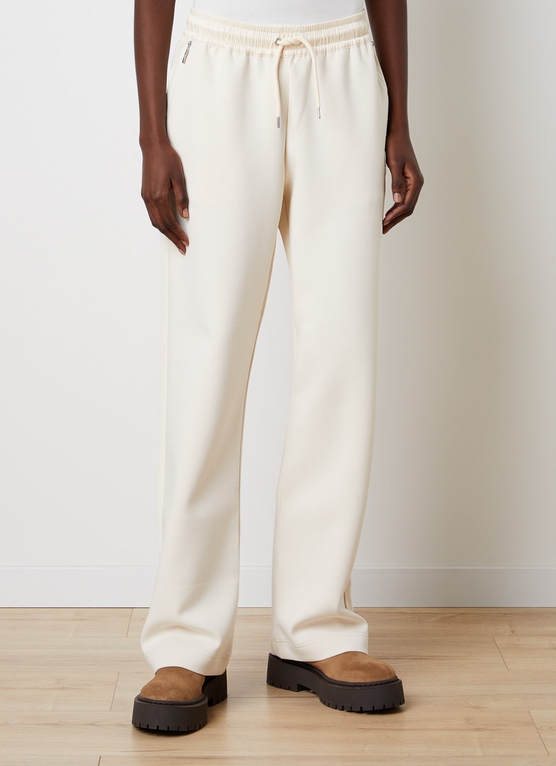 Parajumpers Shanley high waist straight fit joggingbroek met ritszakken - detail creme