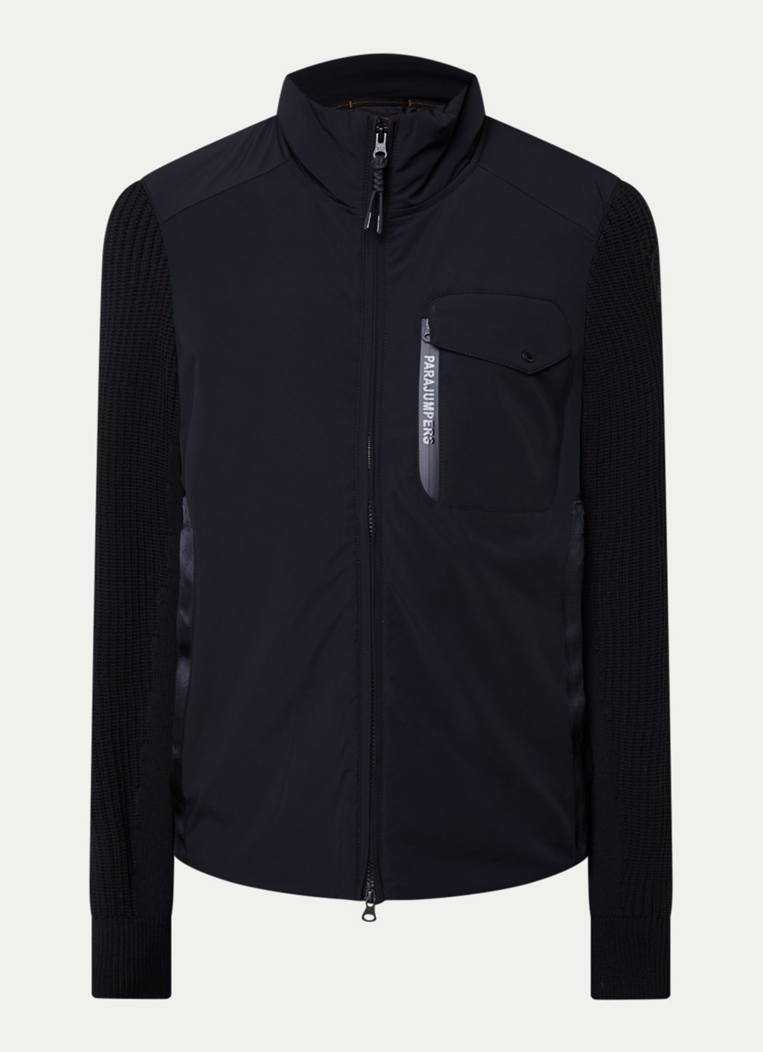 Parajumpers Steel River ribgebreid vest met gewatteerd voorpand - voorkant zwart