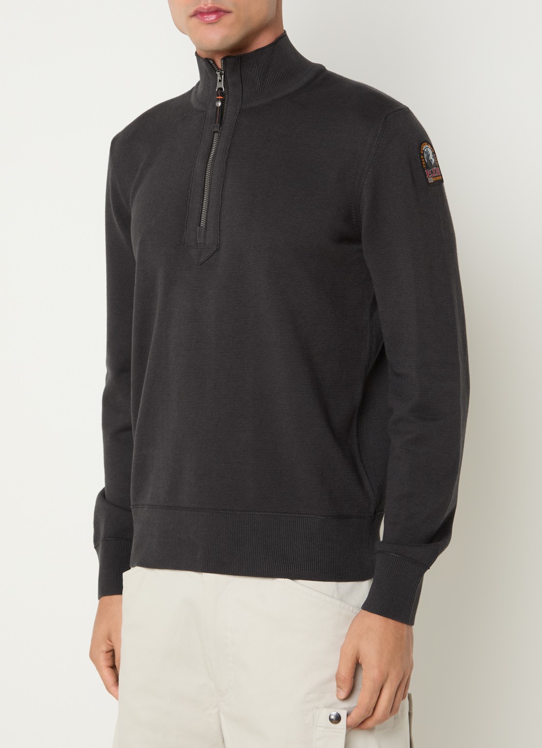 Parajumpers Trui met logo en halve rits - detail beige