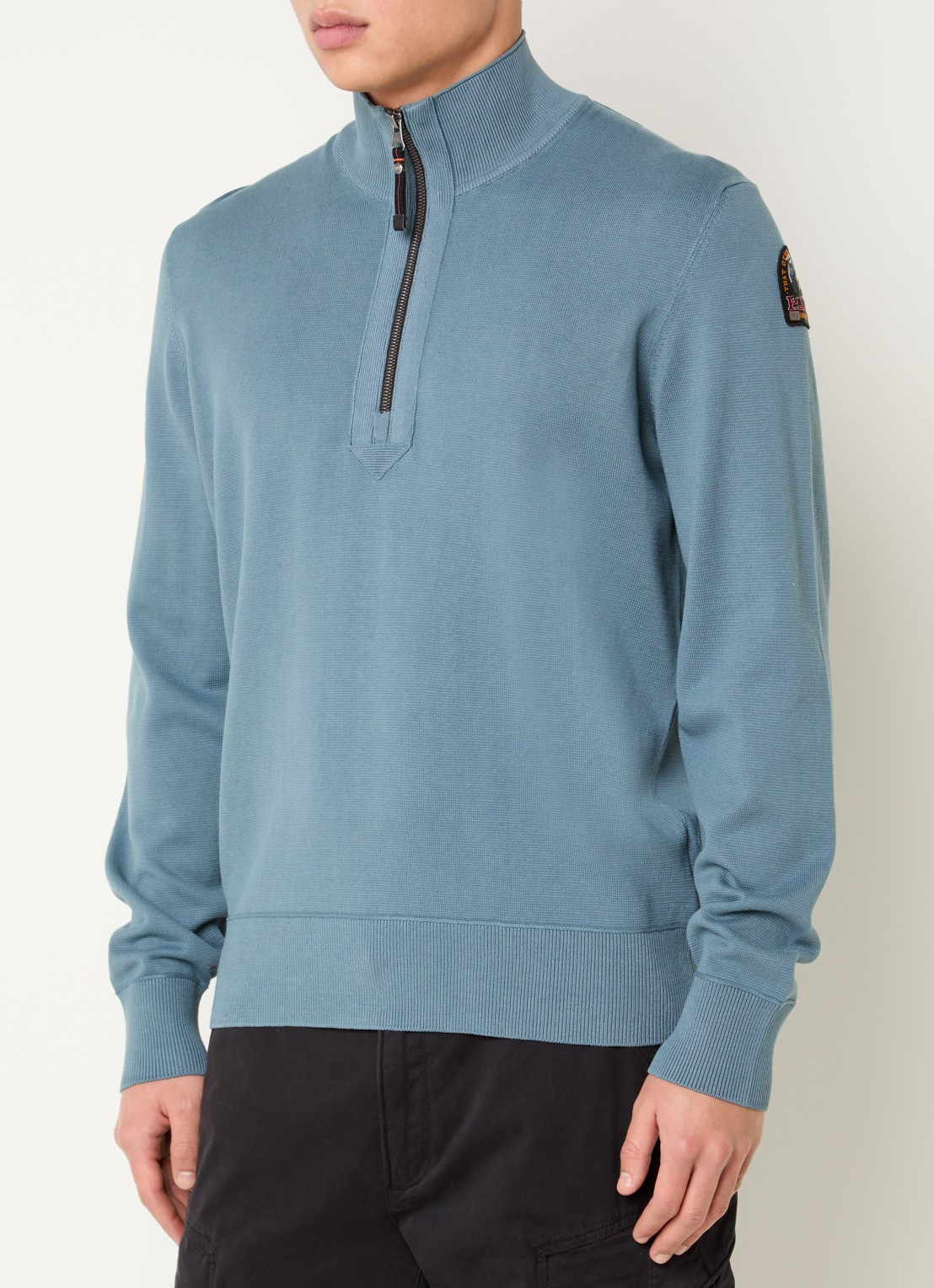 Parajumpers Trui met logo en halve rits - detail 2 staalblauw