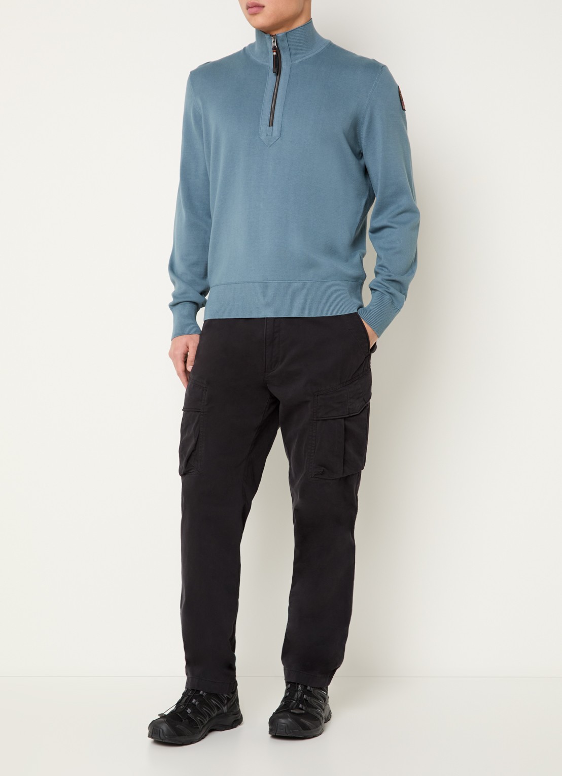 Parajumpers Trui met logo en halve rits - voorkant 4 staalblauw