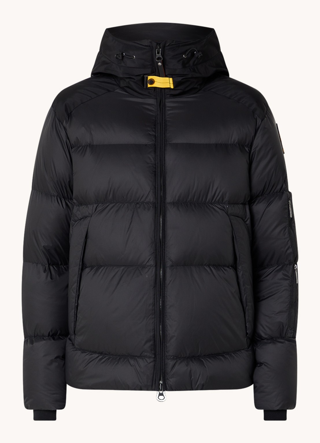Parajumpers Tyrik puffer jack met donsvulling en ritszakken - voorkant zwart