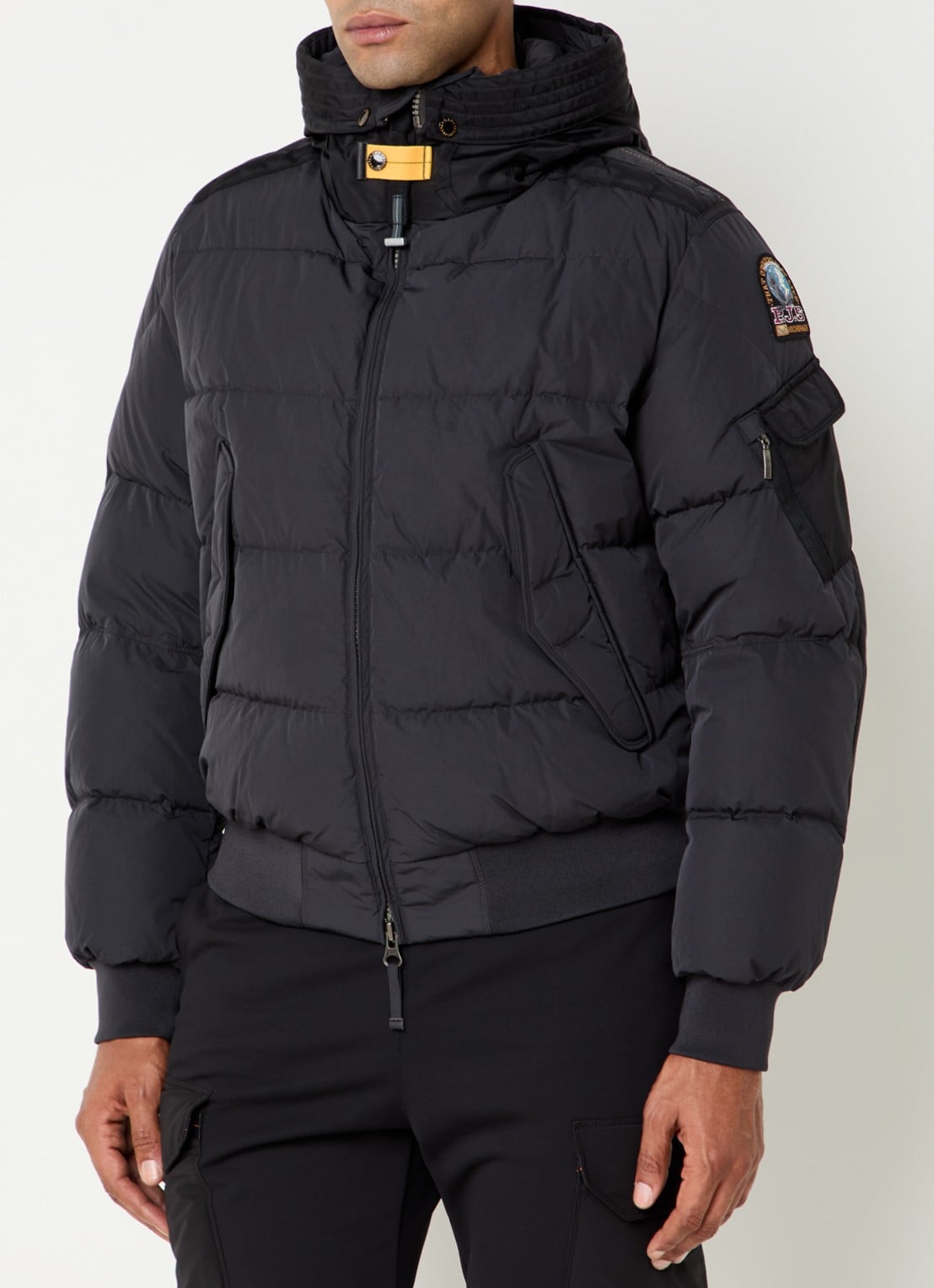 Parajumpers Wilmont puffer jack met capuchon en logoborduring - detail zwart