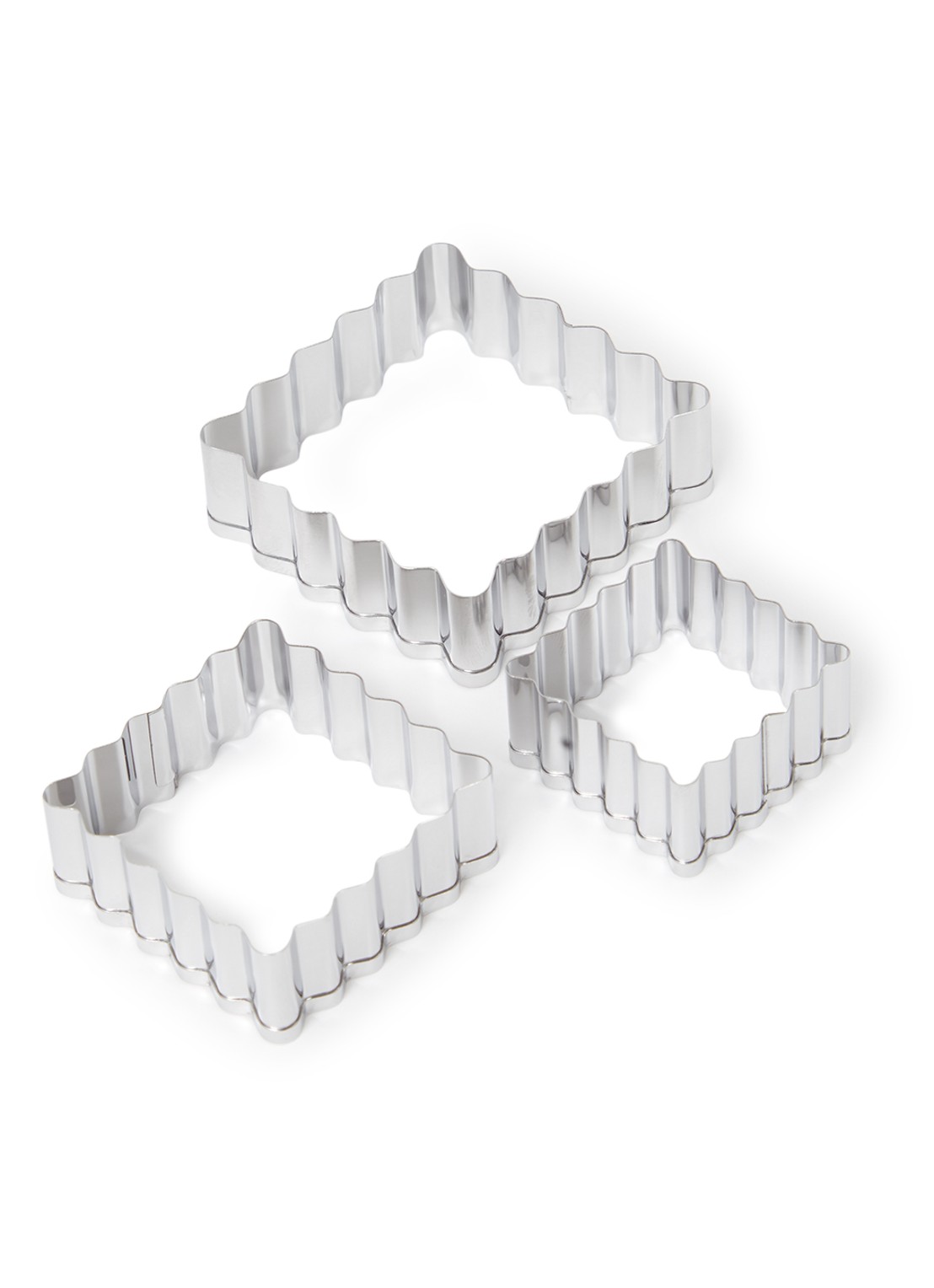Patisse Uitsteekvorm vierkant met ribbels set van 3 - voorkant zilver