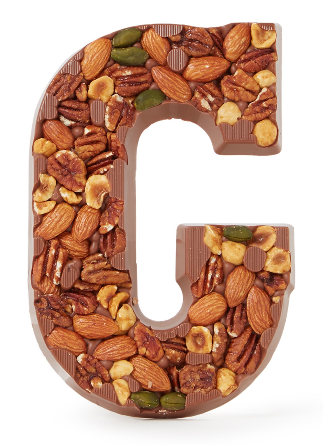 Patisserie de Bijenkorf Chocoladeletter Melk met noten 185 gram - A t/m Z - voorkant g