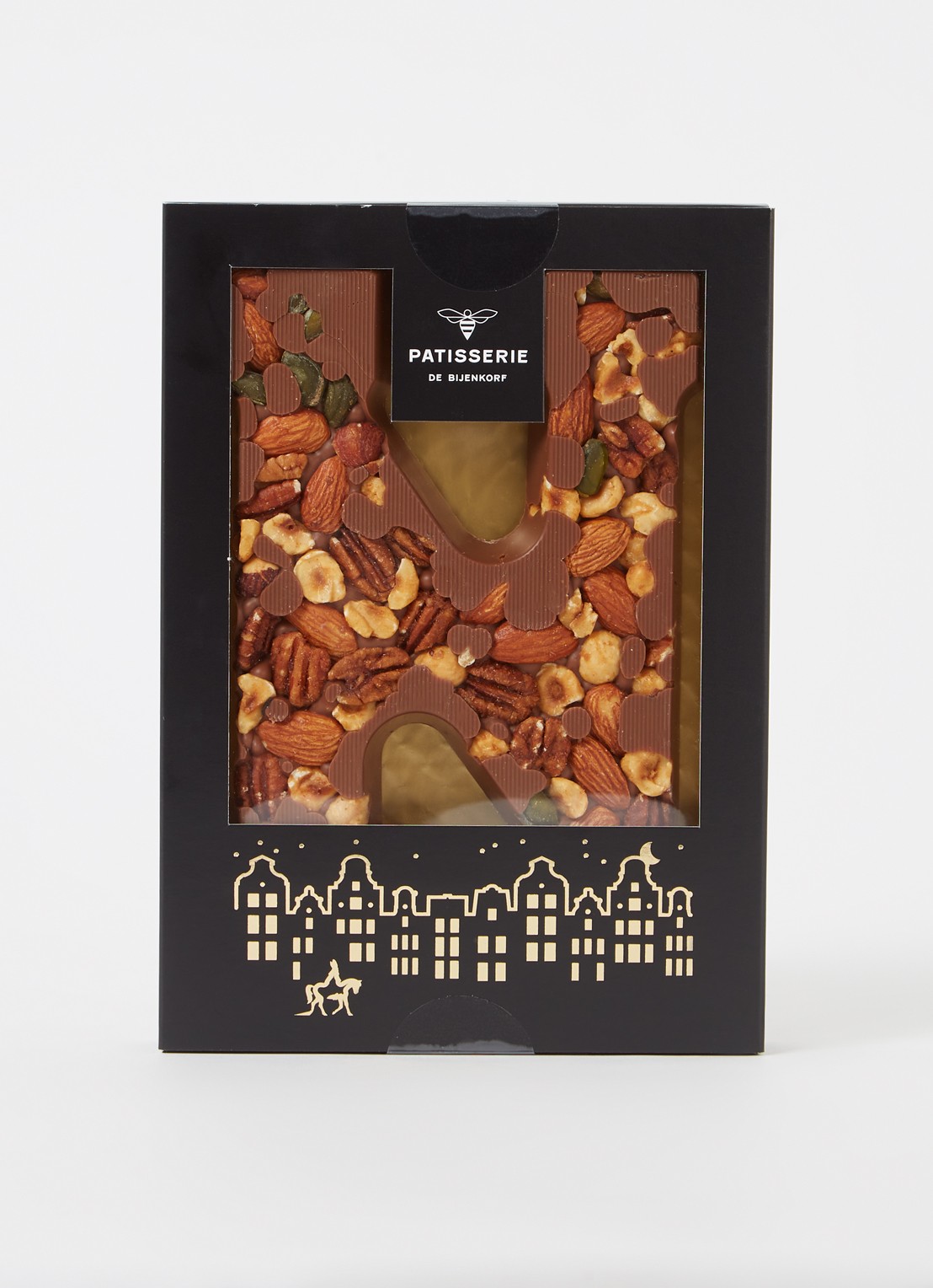 Patisserie de Bijenkorf Chocoladeletter Melk met noten 185 gram - A t/m Z - voorkant 2 n