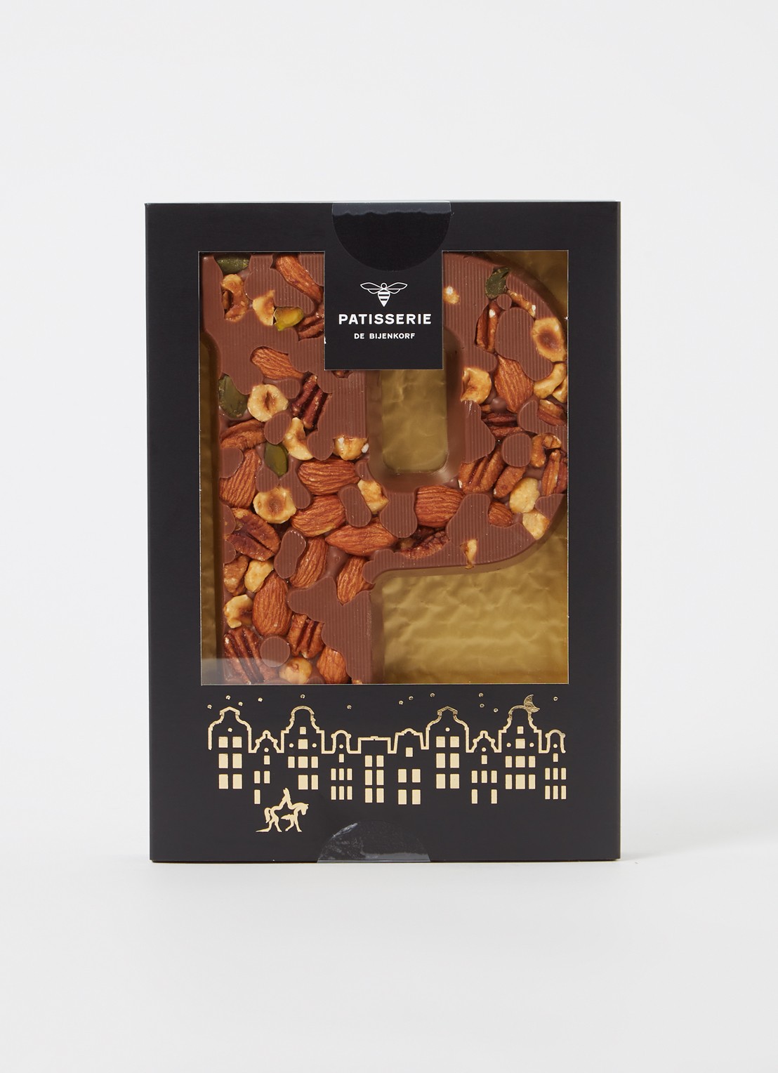Patisserie de Bijenkorf Chocoladeletter Melk met noten 185 gram - A t/m Z - voorkant 2 p