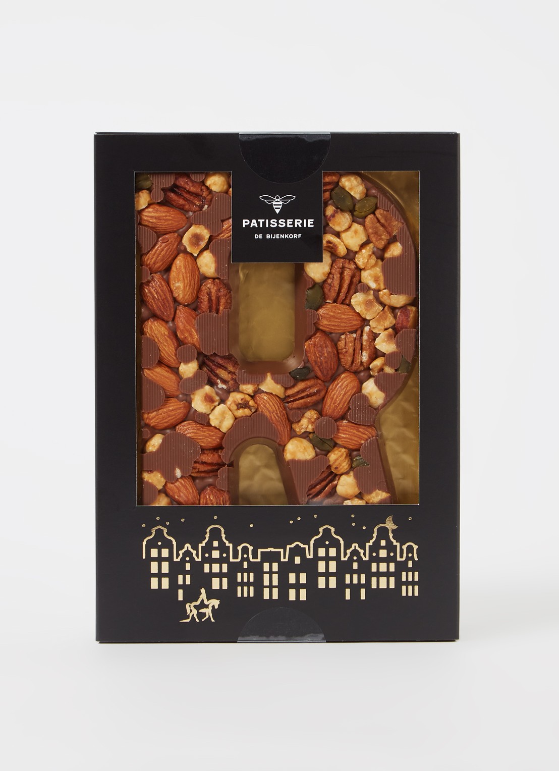 Patisserie de Bijenkorf Chocoladeletter Melk met noten 185 gram - A t/m Z - voorkant 2 r