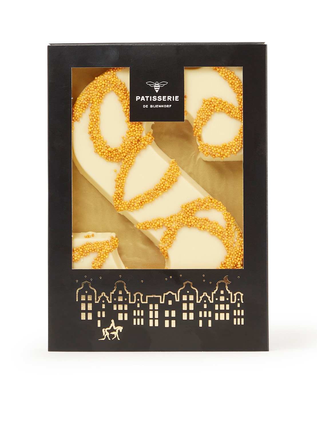 Patisserie de Bijenkorf Chocoladeletter S Wit met champagnevulling 210 gram -  Limited Edition - voorkant undefined