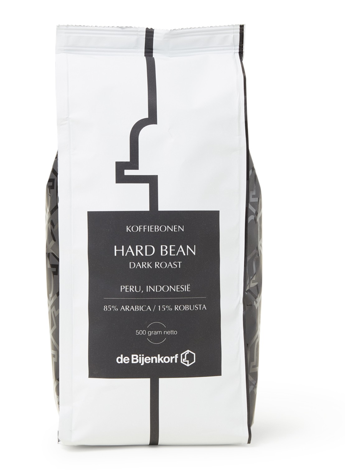 Patisserie de Bijenkorf Hard Bean Dark Roast koffiebonen 500 gram - voorkant zwart