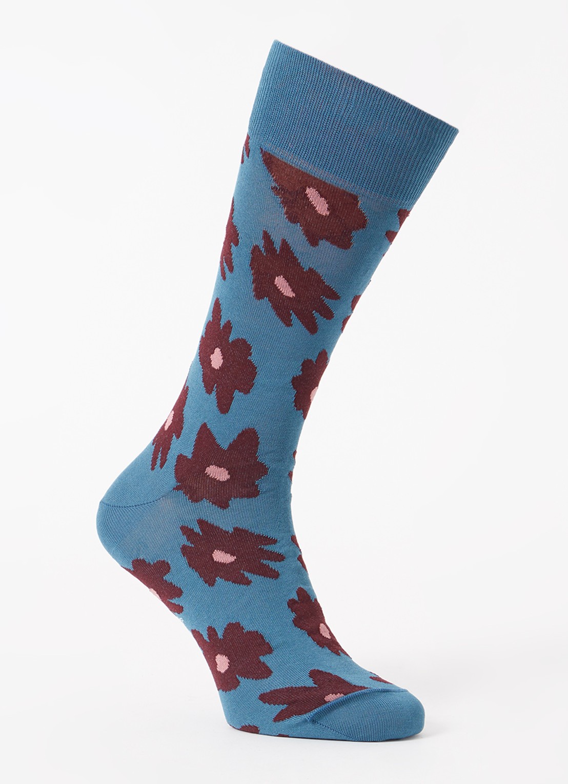 Paul Smith Big Flower sokken met bloemenprint - voorkant petrol