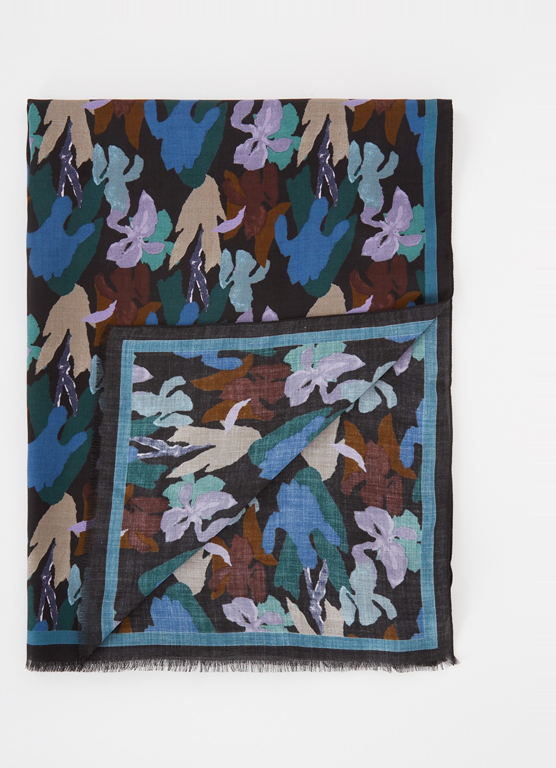 Paul Smith Iris sjaal met print 180 x 70 cm - voorkant blauw