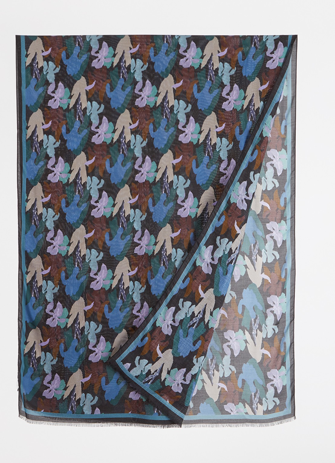 Paul Smith Iris sjaal met print 180 x 70 cm - voorkant 2 blauw