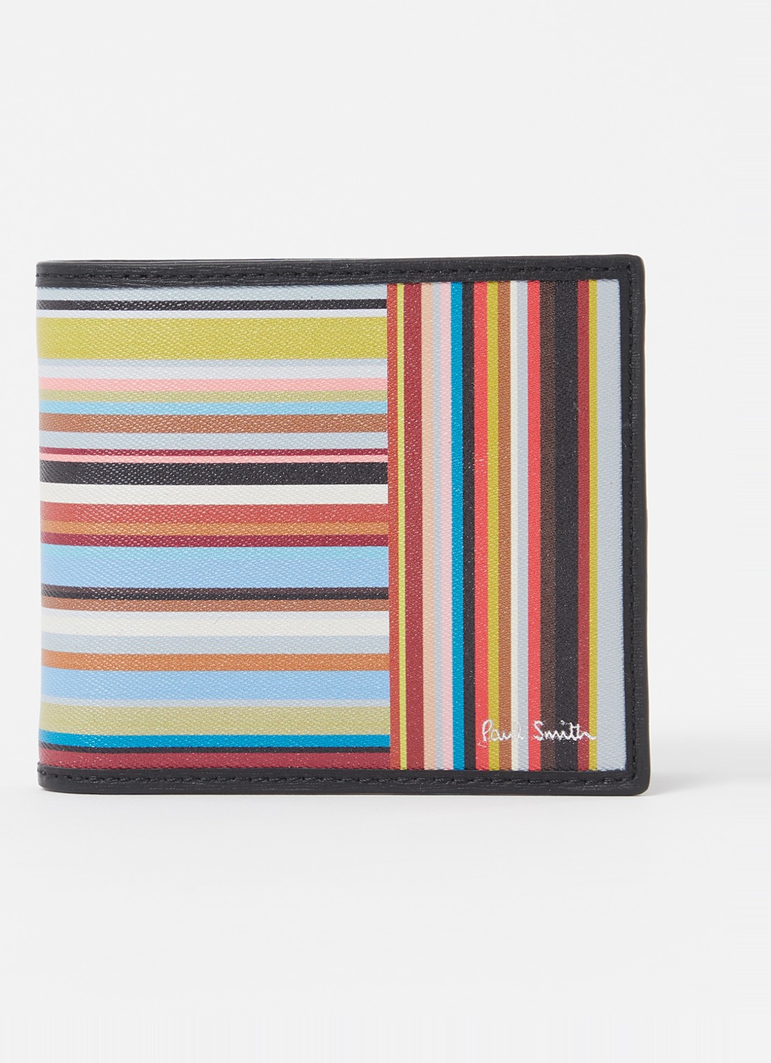 Paul Smith Portemonnee van leer met streepprint - voorkant 2 zwart