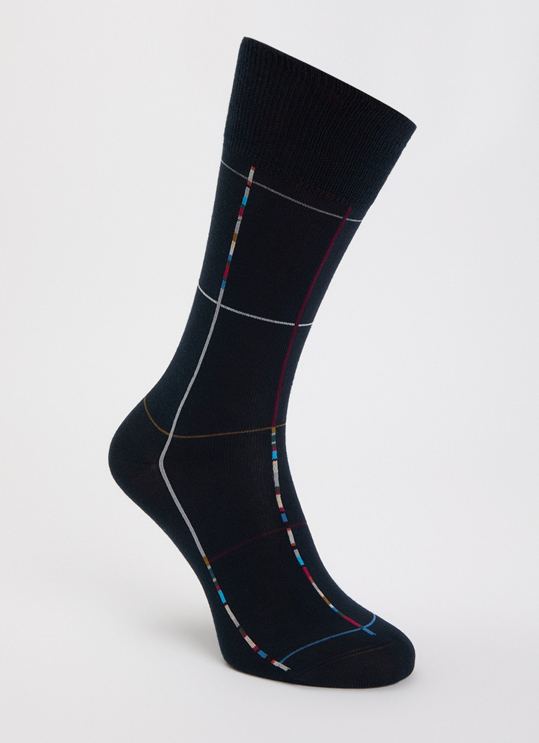 Paul Smith Signature Stripe Check sokken in katoenblend - voorkant donkerblauw