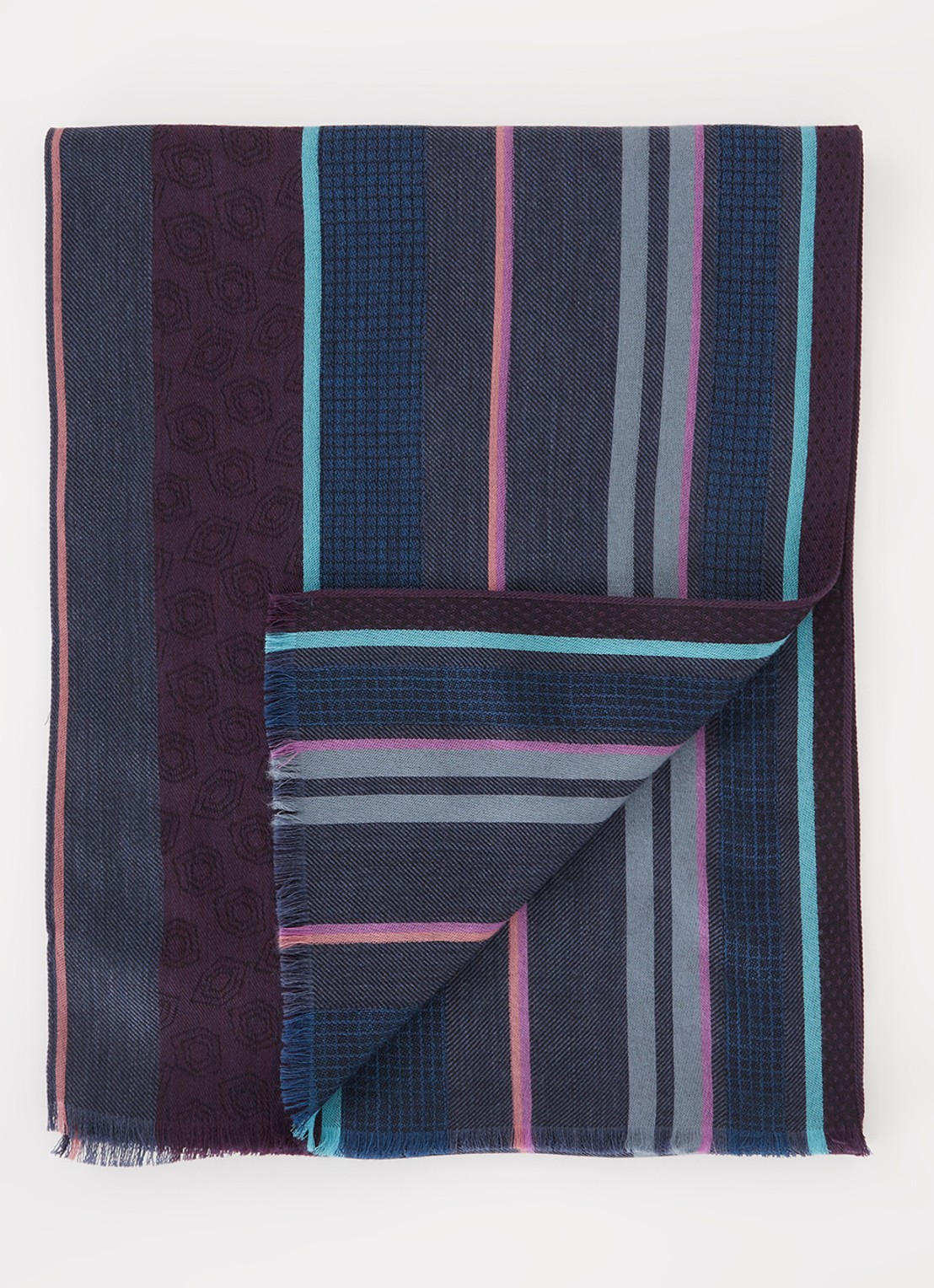 Paul Smith Sjaal van wol met streepprint 185 x 35 cm - voorkant 2 donkerblauw