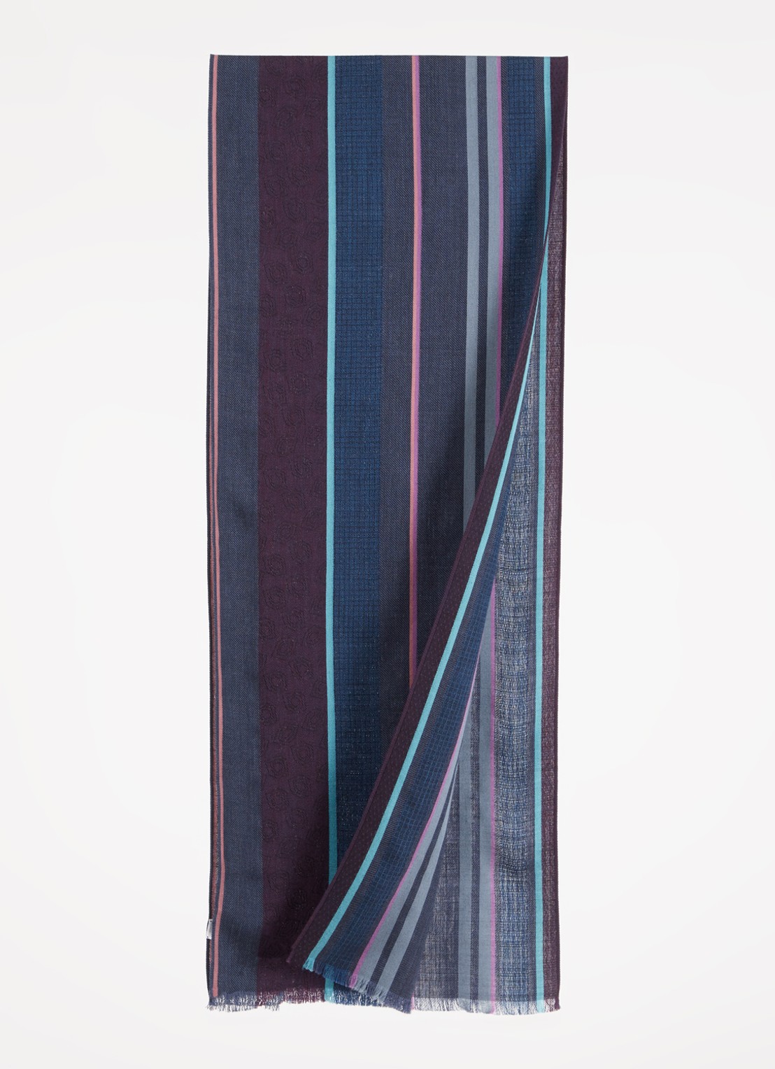 Paul Smith Sjaal van wol met streepprint 185 x 35 cm - voorkant 3 donkerblauw