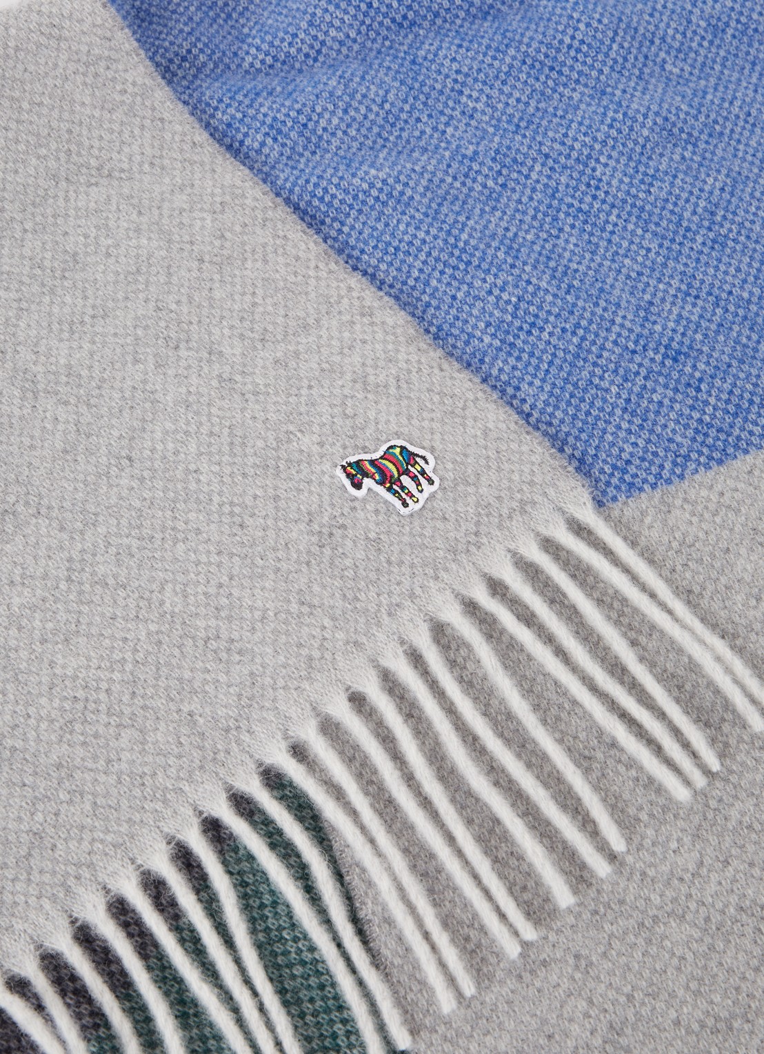 Paul Smith Zebra sjaal van wol met streepprint en franjes 180 x 30 cm - detail 3 donkerblauw