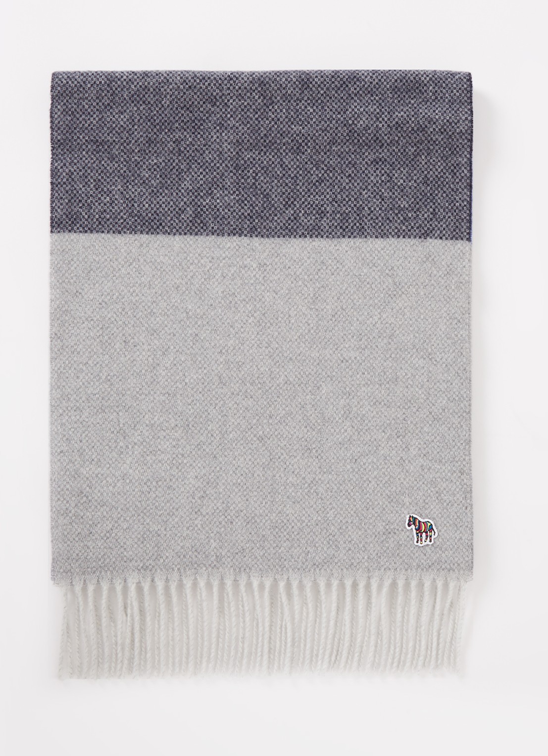 Paul Smith Zebra sjaal van wol met streepprint en franjes 180 x 30 cm - voorkant donkerblauw