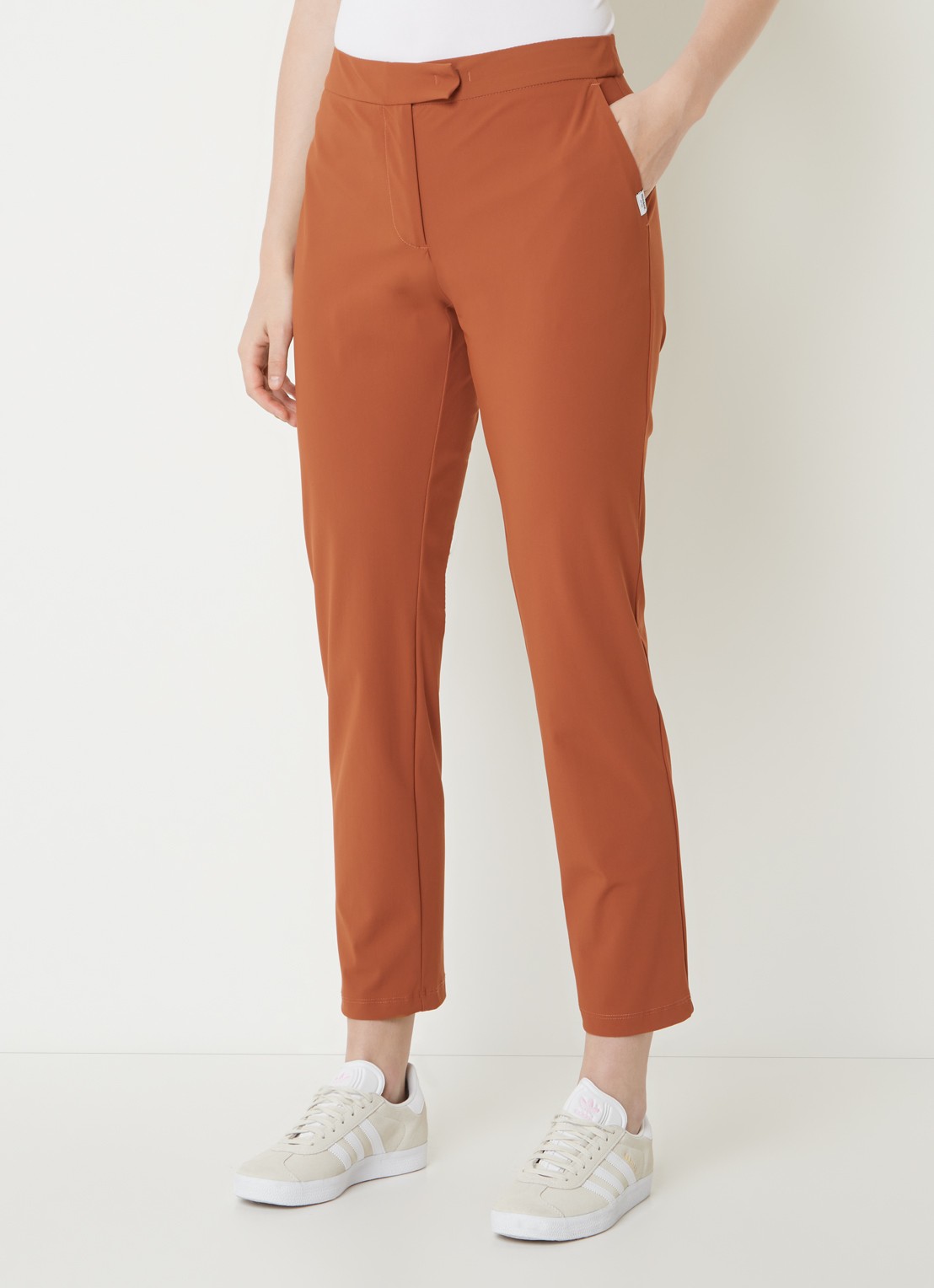 Penn & Ink High waist slim fit cropped pantalon met stretch - detail 3 oranjebruin
