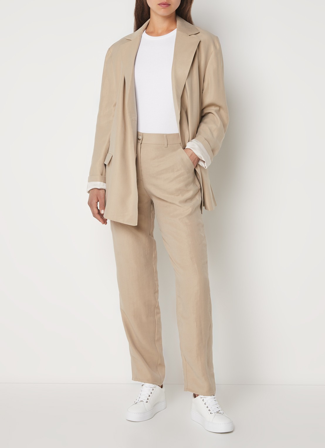 Penn & Ink High waist straight fit pantalon in lyocellblend - voorkant 2 camel