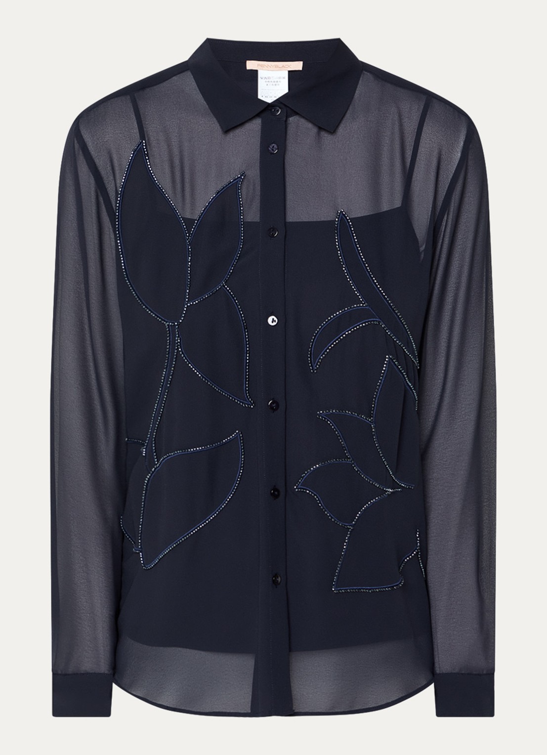 Pennyblack Agone semi-transparante blouse met strass - voorkant donkerblauw