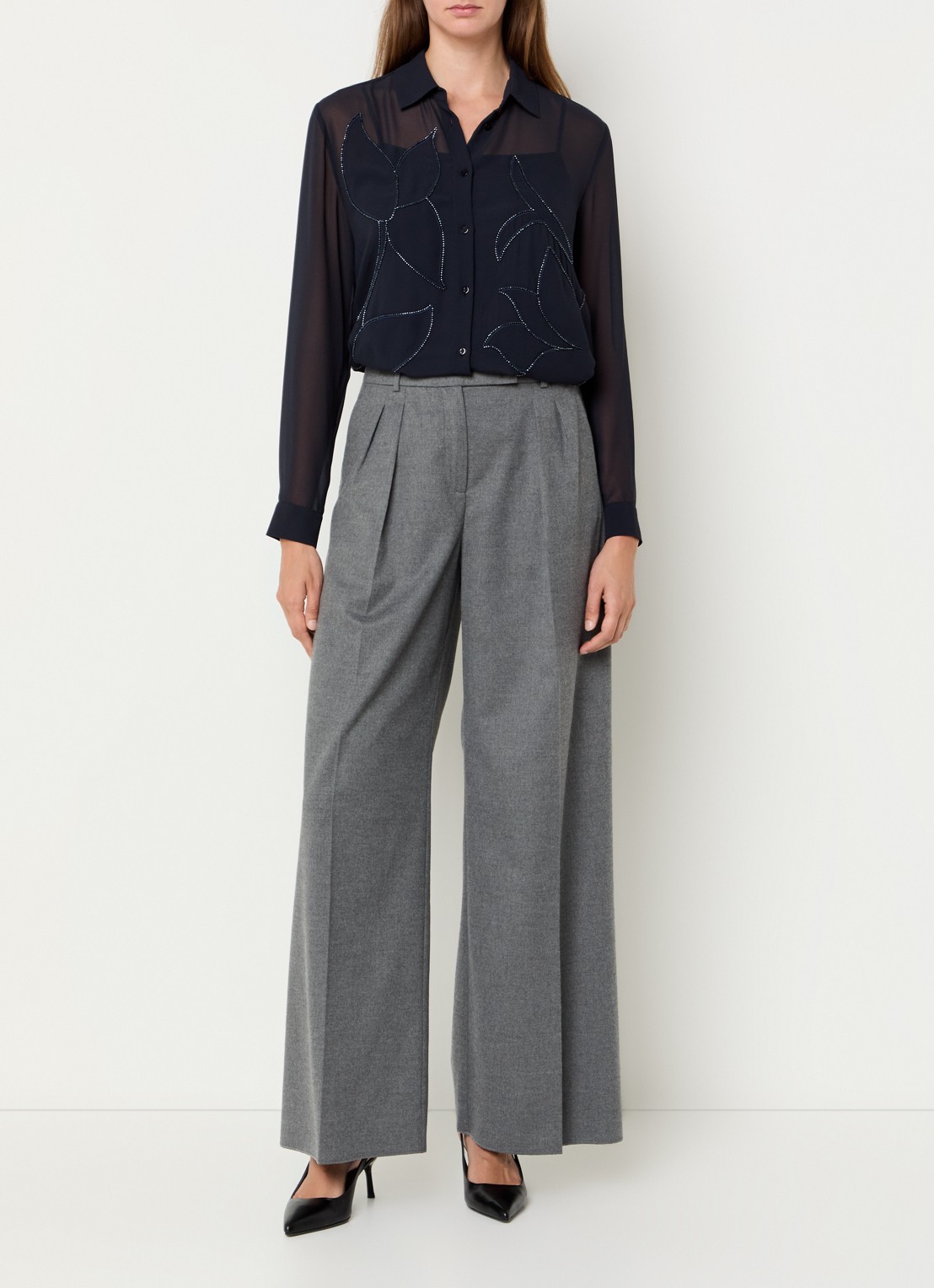 Pennyblack Agone semi-transparante blouse met strass - voorkant 2 donkerblauw