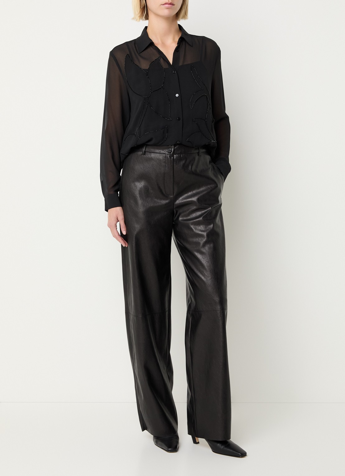 Pennyblack Agone semi-transparante blouse met strass - voorkant 2 zwart