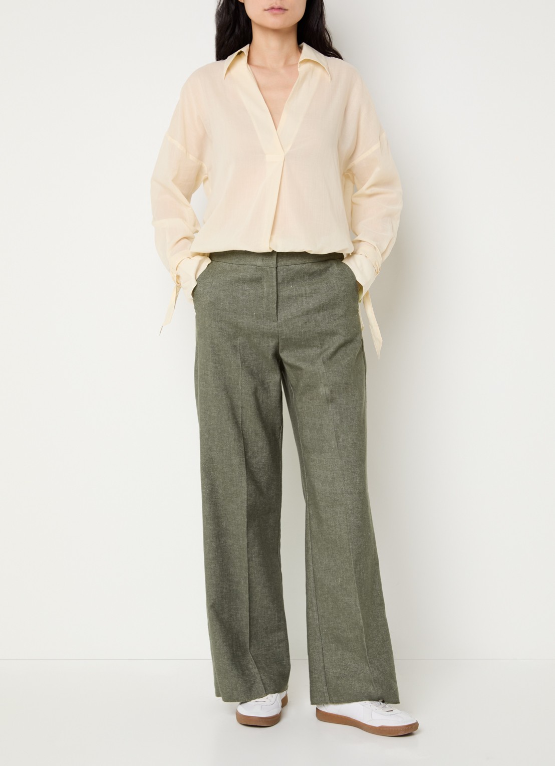 Pennyblack Amaca high waist loose fit broek in linnenblend - voorkant 4 bronsgroen